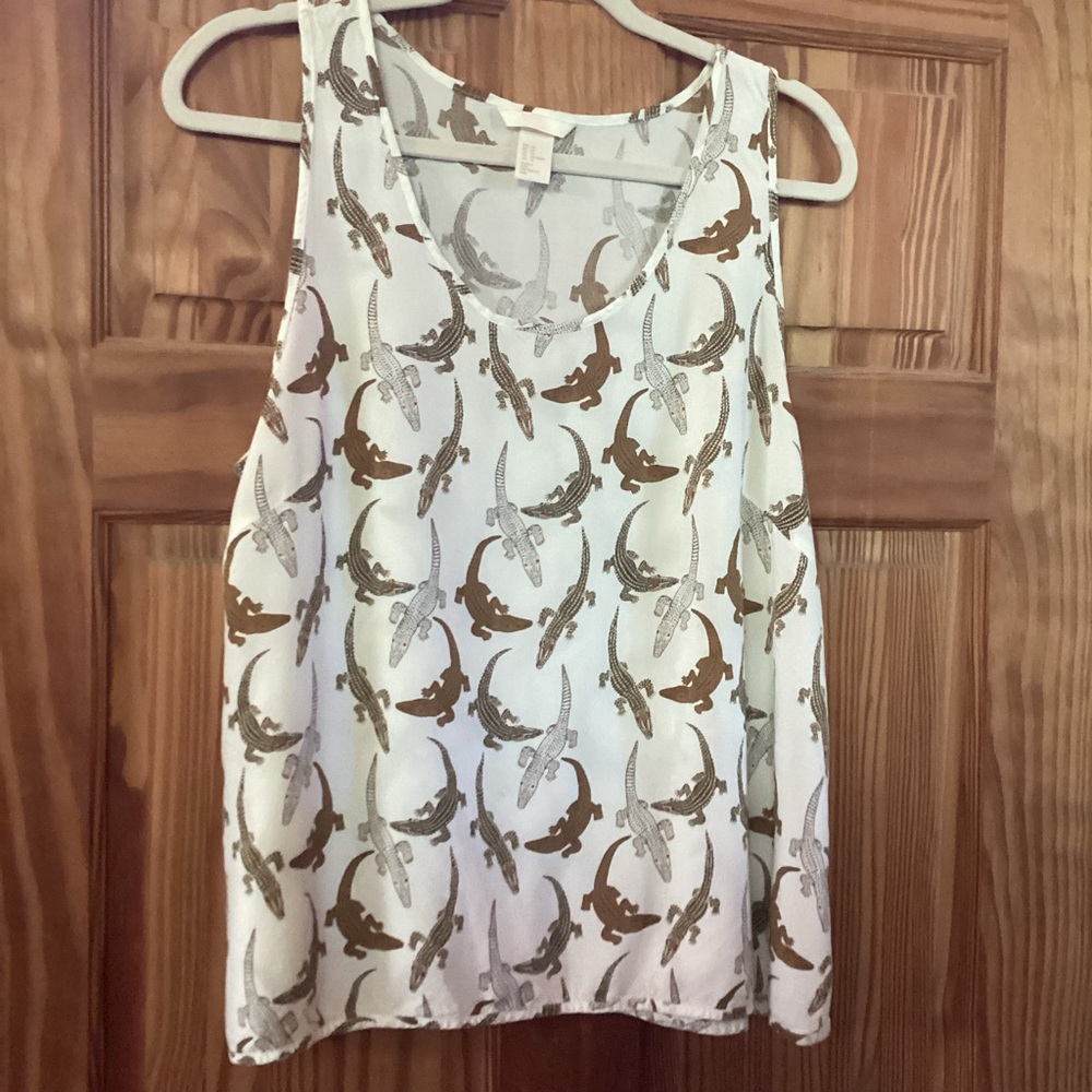 H&M Tank Top in cream with green and brown alligators